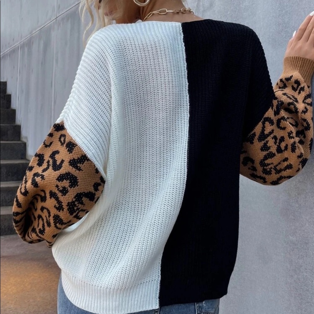 Leopard print color block Sweater - Picture 2 of 6